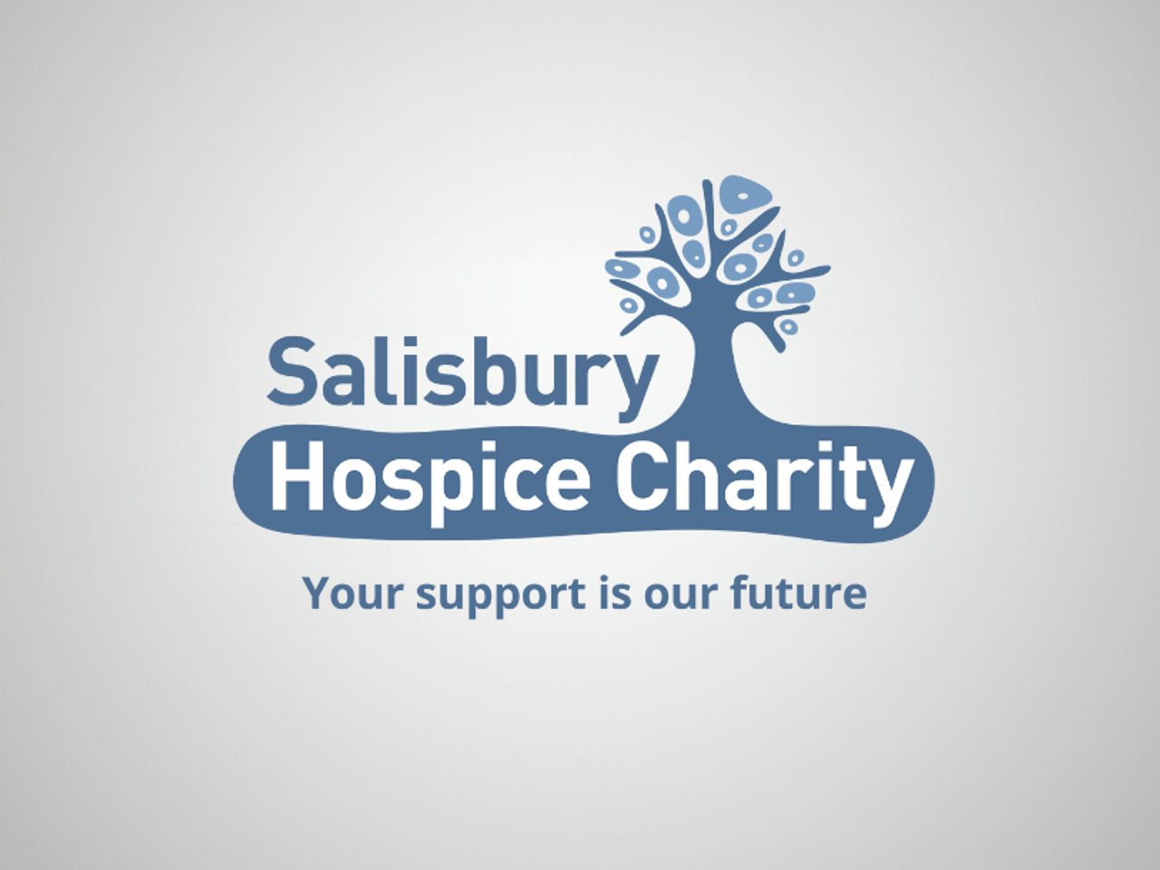 Salisbury Hospice Charity logo: a blue tree above a rounded blue bar reading 'Salisbury Hospice Charity', with the slogan 'Your support is our future' beneath.