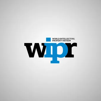 Logo of World Intellectual Property Review with the letters wipr in black and blue on a grey gradient background.