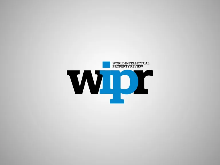 Logo of World Intellectual Property Review with the letters wipr in black and blue on a grey gradient background.