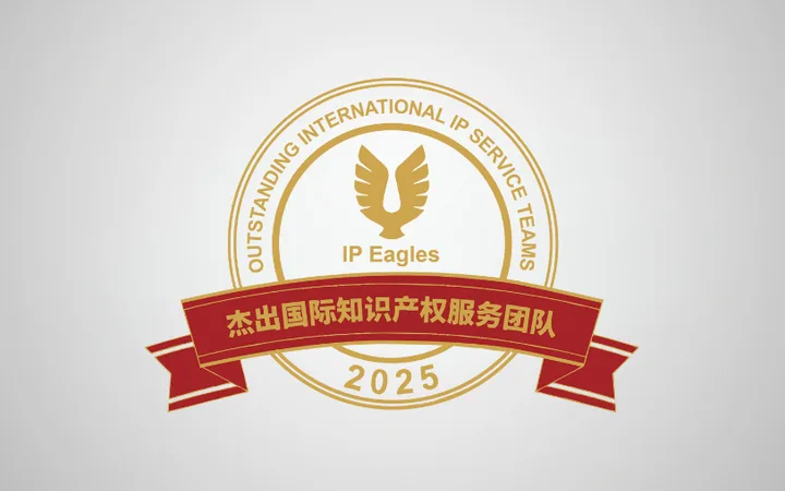 Gold circular logo featuring an eagle and IP Eagles, with a red banner bearing Chinese characters and the year 2025 on a light grey background.