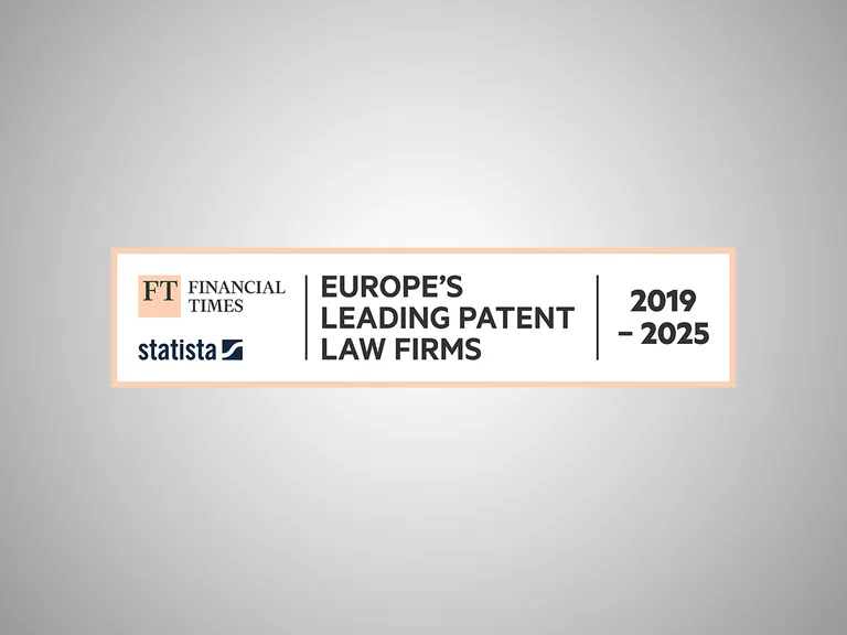 Europe's leading patent law firms from 2019 to 2025, featuring logos of the Financial Times and Statista on a light gray background.