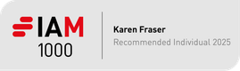 A recognition badge with a grey background, featuring the text "I AM 1000", with "Karen Fraser" and "Recommended Individual 2025" beside it.
