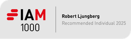 A digital badge with "I AM 1000" in bold black and red text, alongside the name "Robert Ljungberg" and the title "Recommended Individual 2025" on a grey background.