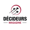 Logo of DéCIDEURS MAGAZINE featuring three shooting stars inside a circle and the magazine name in bold black and red text.