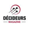 Logo of DéCIDEURS MAGAZINE featuring three shooting stars inside a circle and the magazine name in bold black and red text.