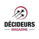 Logo of DéCIDEURS MAGAZINE featuring three shooting stars inside a circle and the magazine name in bold black and red text.