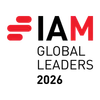 Three red rounded bars on the left and a large red M on the right against a black background.