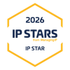 Logo with an orange hexagonal outline, dark blue text reading “2025 IP STARS” and “IP STAR,” with a small orange “from Managing IP” in between.