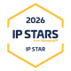 Logo with an orange hexagonal outline, dark blue text reading “2025 IP STARS” and “IP STAR,” with a small orange “from Managing IP” in between.