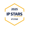 Logo with an orange hexagonal outline, dark blue text reading “2025 IP STARS” and “IP STAR,” with a small orange “from Managing IP” in between.