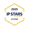 Logo with an orange hexagonal outline, dark blue text reading “2025 IP STARS” and “IP STAR,” with a small orange “from Managing IP” in between.