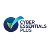 A Cyber Essentials Plus logo featuring a blue and green circular emblem with a tick mark, accompanied by the text "CYBER ESSENTIALS PLUS".