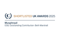 Shortlisted UK Awards 2025 banner with a laurel emblem; features Murgitroyd and ESG: Outstanding Contribution – Beth Marshall.