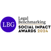 The Legal Benchmarking Social Impact Awards 2024 logo features a purple circle with "LBG" and bold black text to the right.