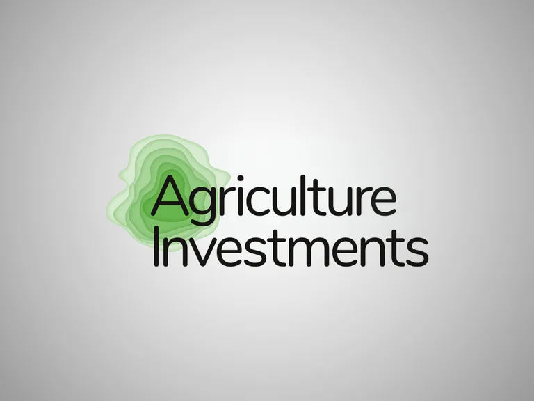 Green layered contour shape behind the black text "Agriculture Investments" on a light gray background.