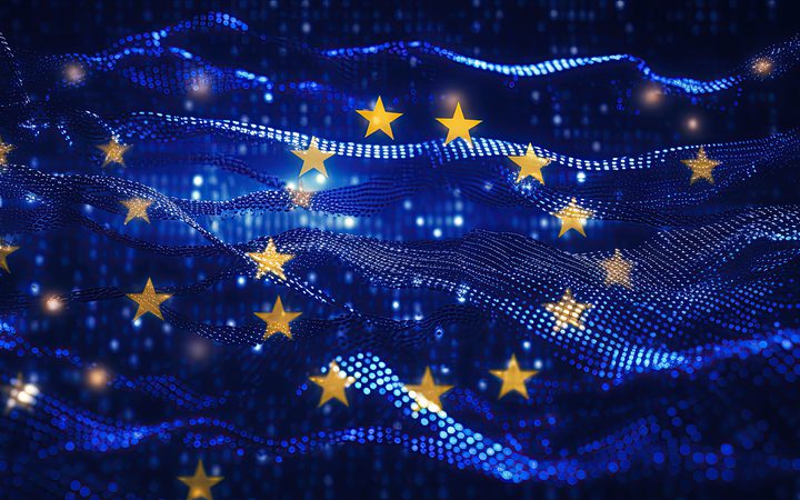 Abstract depiction of yellow stars connected by glowing blue lines against a dark background with scattered light points.