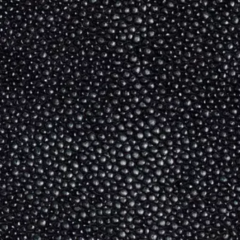 Close-up of a textured black surface covered with numerous small, rounded, shiny bumps creating a uniform pattern.