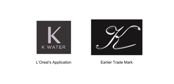 Two logos side by side: the left shows a gray "K" in a gray square with "K WATER" below, and the right features a cursive "K" on a black background.