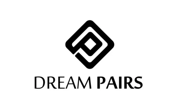 A black and white logo featuring a geometric diamond shape above the words "DREAM PAIRS" in capital letters.