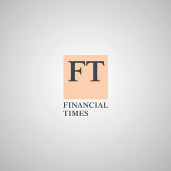 Logo del Financial Times con sfondo grigio chiaro, caratteri neri "FT" in un quadrato salmonato, sotto "Financial Times" in nero.