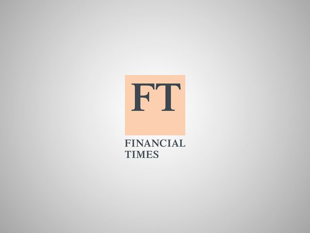 Logo der Financial Times mit großem "FT" in schwarzer Schrift auf einem hellen peachfarbenen Quadrat, darunter der Schriftzug "Financial Times".