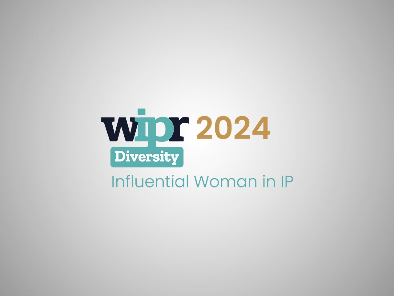 Logo with "WIPR 2024 Diversity Influential Woman in IP" text on a grey background.