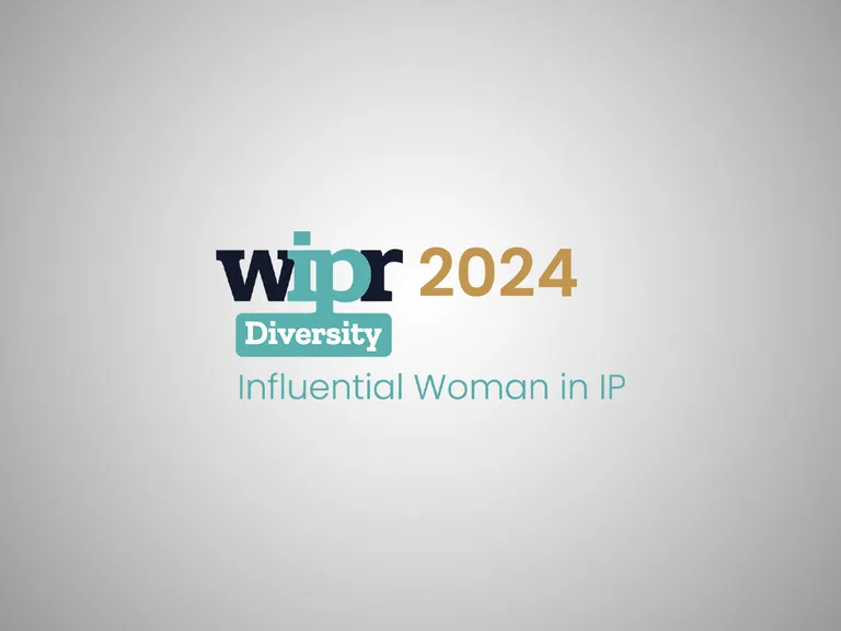 Logo with "WIPR 2024 Diversity Influential Woman in IP" text on a grey background.