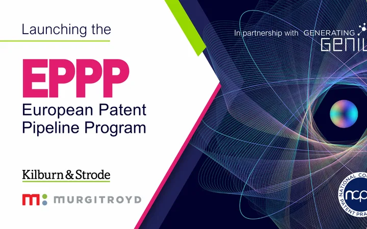 Abstract digital design with a central multicoloured sphere and intricate geometric lines, combined with text and logos on a split white and dark background.