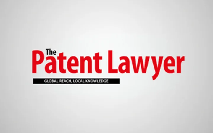 "The Patent Lawyer" logo with bold red text and a black underline, set against a light grey background, emphasizing legal expertise and professionalism.