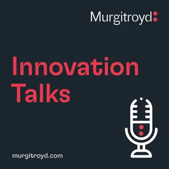 A dark background with white and red text reading "Innovation Talks," a white microphone icon, and the website "murgitroyd.com" at the bottom.