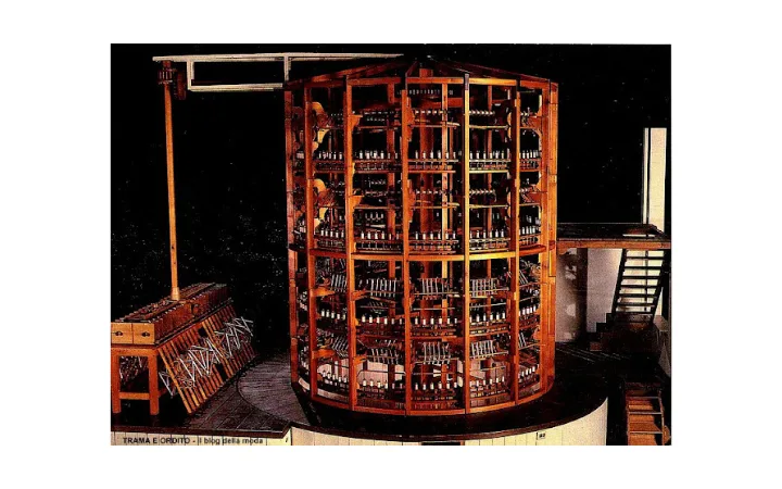 A large wooden structure with multiple shelves filled with bottles, resembling a wine rack, set in a room with a staircase and a small work area.