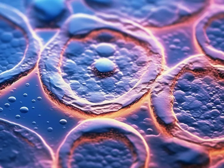 Close-up of piped circles with bubbly and frothy texture, illuminated by soft pink, purple, and blue lighting, highlighting the surface detail.