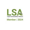 LSA logo with green text and leaf design, accompanied by black text reading "Legal Sustainability Alliance" and "Member | 2024".