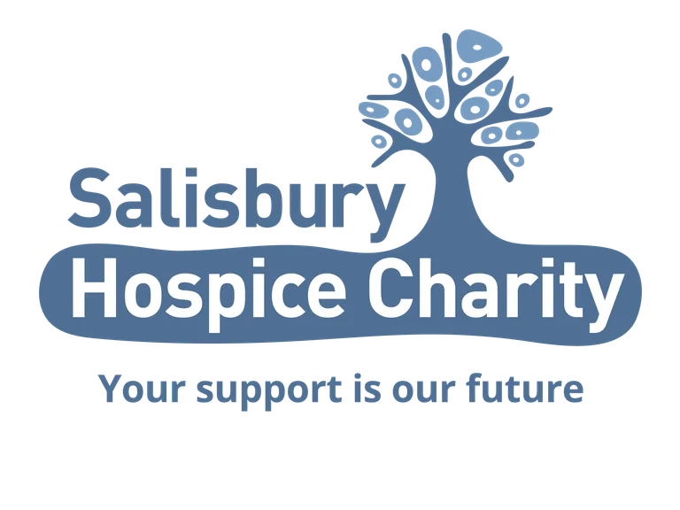 Salisbury Hospice Charity logo with a blue tree and curved banner reading Hospice Charity; tagline: Your support is our future.