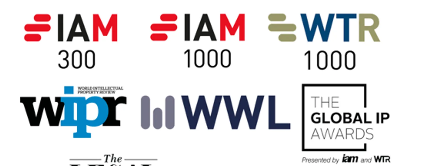 Logos de plusieurs cabinets de propriété intellectuelle et de prix liés au droit des brevets et à la propriété industrielle, en disposition verticale.